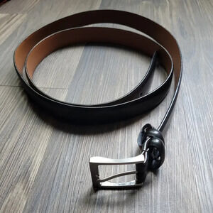 Men's Genuine Leather Belt Size 56 Black Silver Tone Hardware Long Business